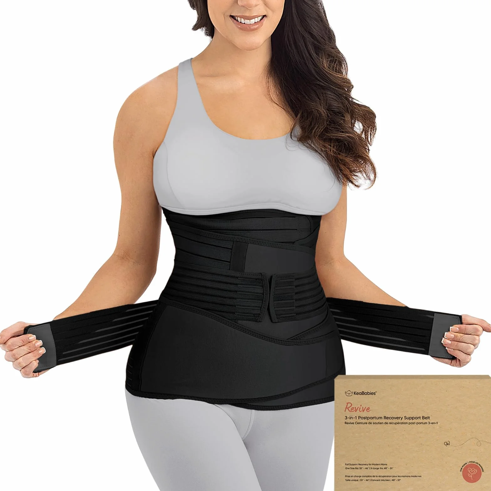 KeaBabies Envoltura De Recuperación De Apoyo del Vientre Posparto 3 en 1 - Banda De Vientre para Posnatal, Embarazo, Maternidad - Fajas para Mujeres Body Shaper (Midnight Black, M/L)