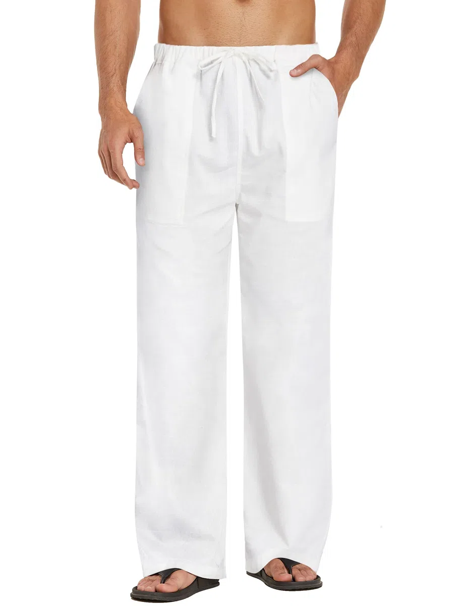 COOFANDY Pantalón Hombre Largos Lino Pantalones Ligeros Verano Pantalones Playa Yoga Pantalon Cintura EláStica