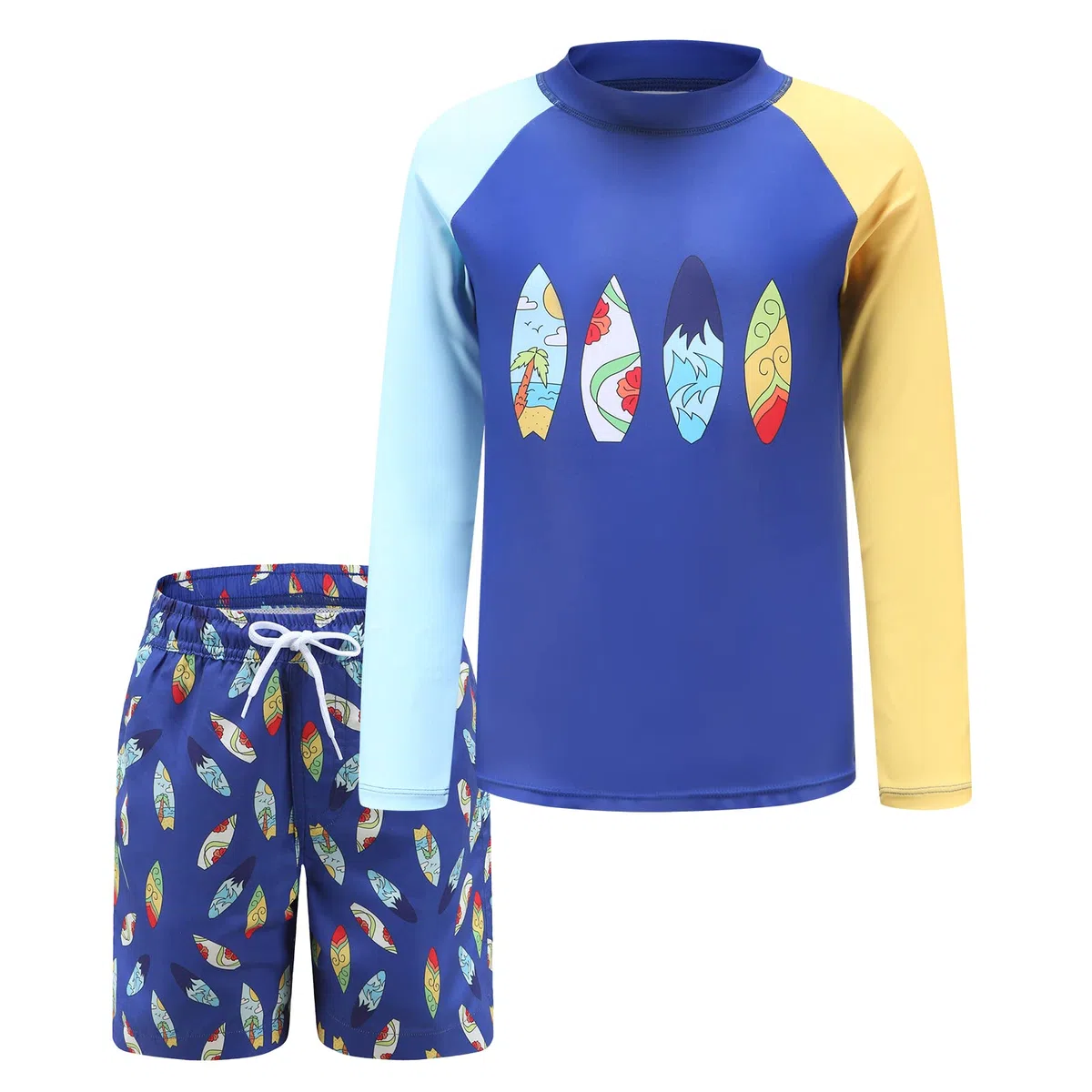 Boys Swimming Costume Two Piece Swimsuit Set with Swimming Trunks Kids Long Sleeve Bathing Suit Swimwear