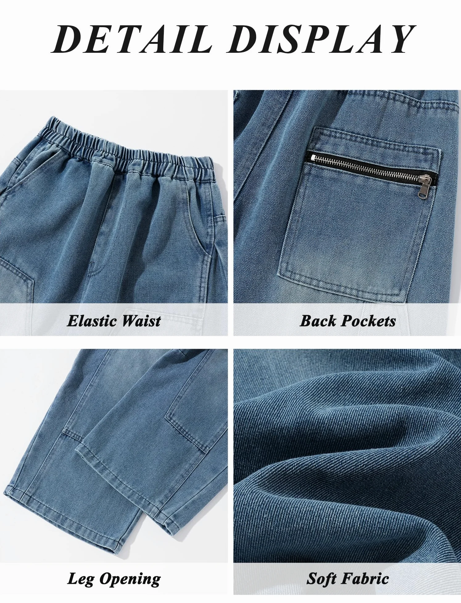 SEAUR Pantalones de mezclilla holgados de pierna ancha para niños, cintura elástica, pantalones de mezclilla para niños, pantalones cargo vintage Y2K, algodón, 6-15 años