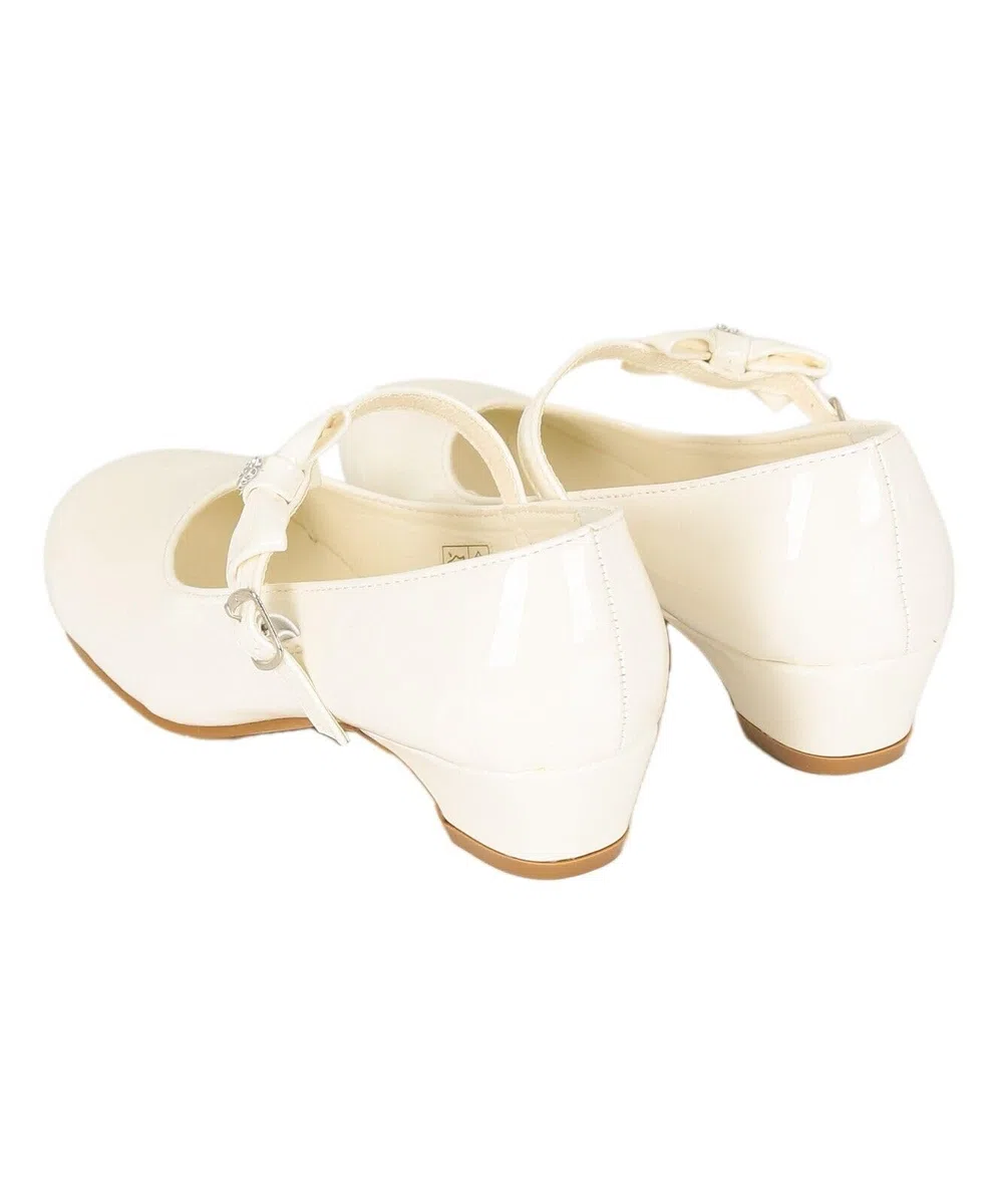 SIRRI Zapatos de Vestir Mercedita Niña Tacón Alto Charol con Tira al Tobillo y Lazo - Ideales para Bodas, Comuniones, Eventos de Confirmación