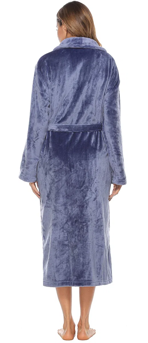 Vlazom Ropa de Casa Mujer Invierno Polar, Largo Albornoz de Felpa para Señora, Abrigo de Estar por Casa con Cinturón S-XL