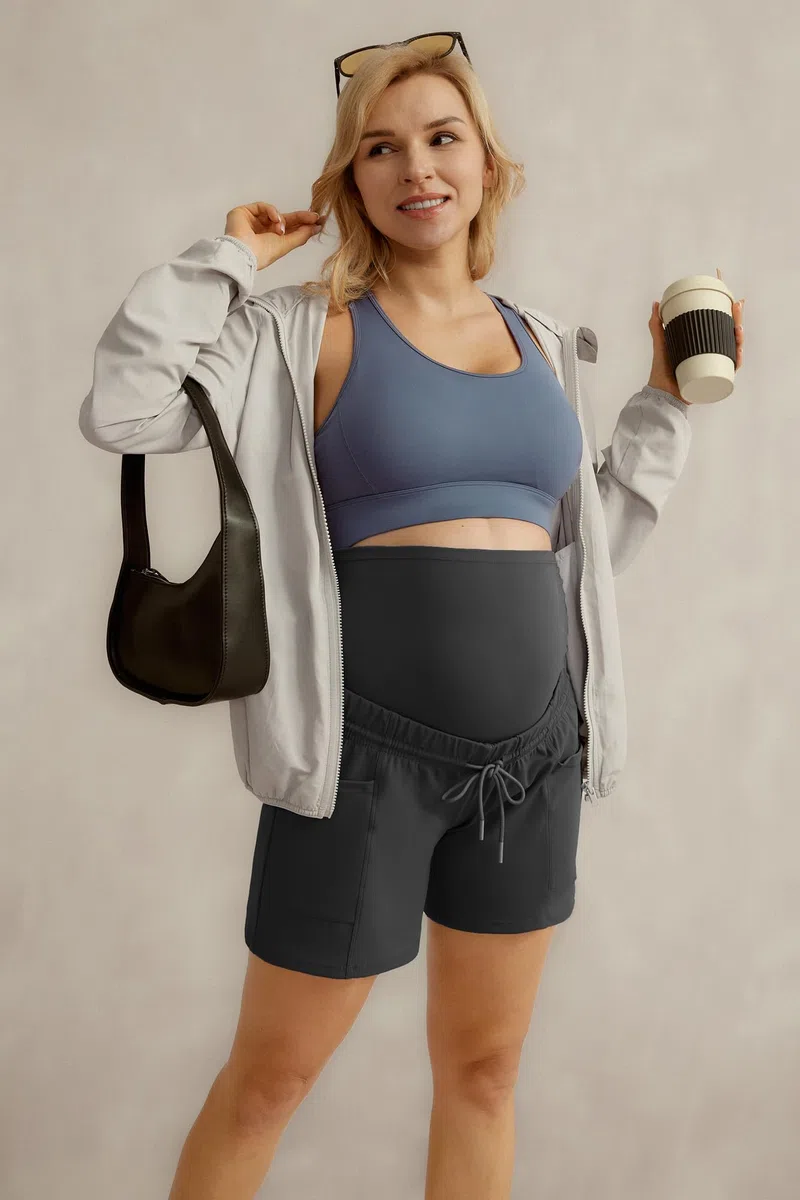 Maacie Pantalones cortos de embarazo con cordón para entrenamiento