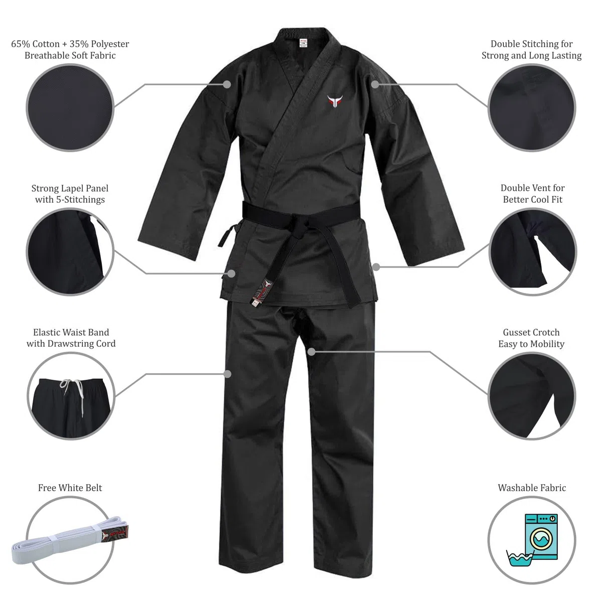 Mytra Fusion Karate Gi adulto con Cinturón – Traje de Entrenamiento de Artes Marciales 200 g para Hombre y Mujer– Uniforme de Karate para Estudiantes