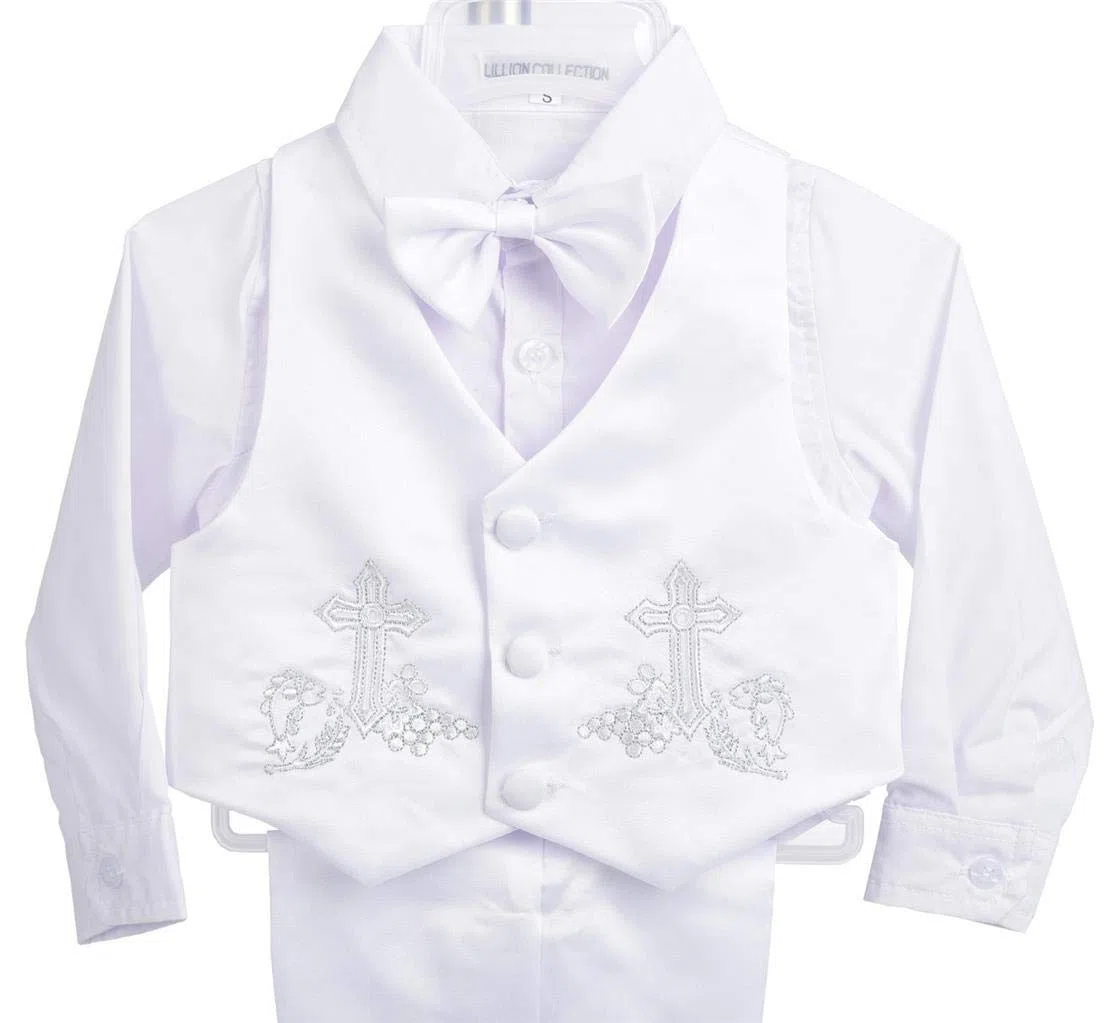 Lito Angels - Ropa Traje de Bautizo Bautismo para Bebe Niño con Gorro Capó, Manga Larga, Blanco