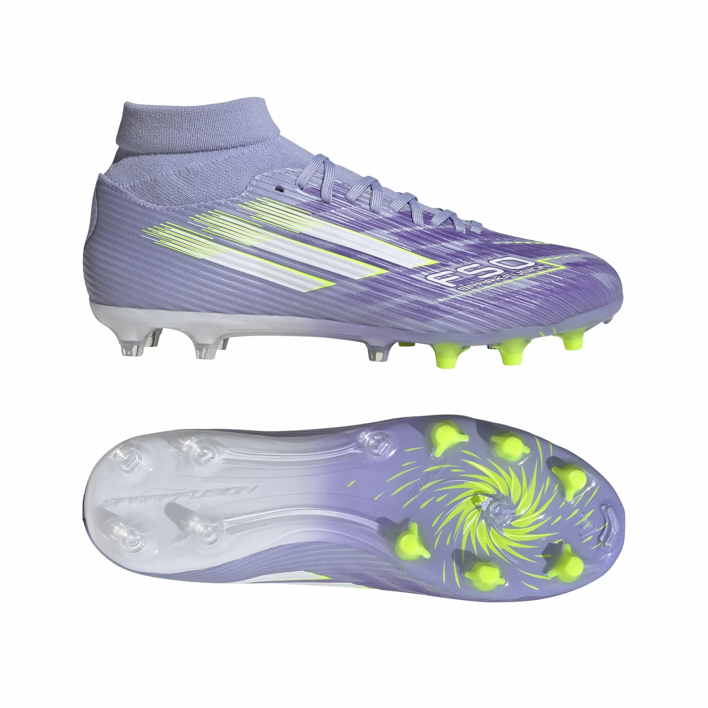 Adidas Mujer F50 SPARKFUSION League W Mid Firm Ground/Artificial Ground Football Boots, Violet Tone/Lucid Lemon/Purple Rush, 35 1/2 EU