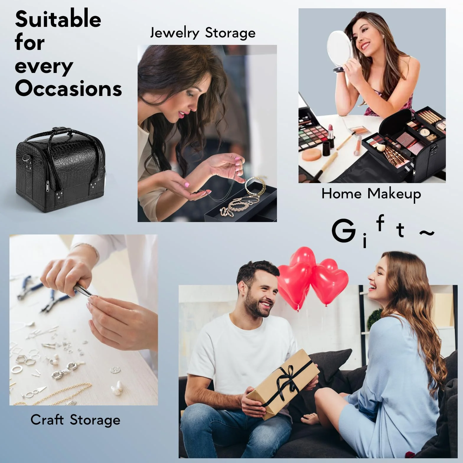 Maletín para Maquillaje Profesional Neceser de Cosméticos Negro Estuche Impermeable de Maquillaje Organizador de Esmaltes de Uñas Cajas de Joyero Maquillaje Regalos para Mujer