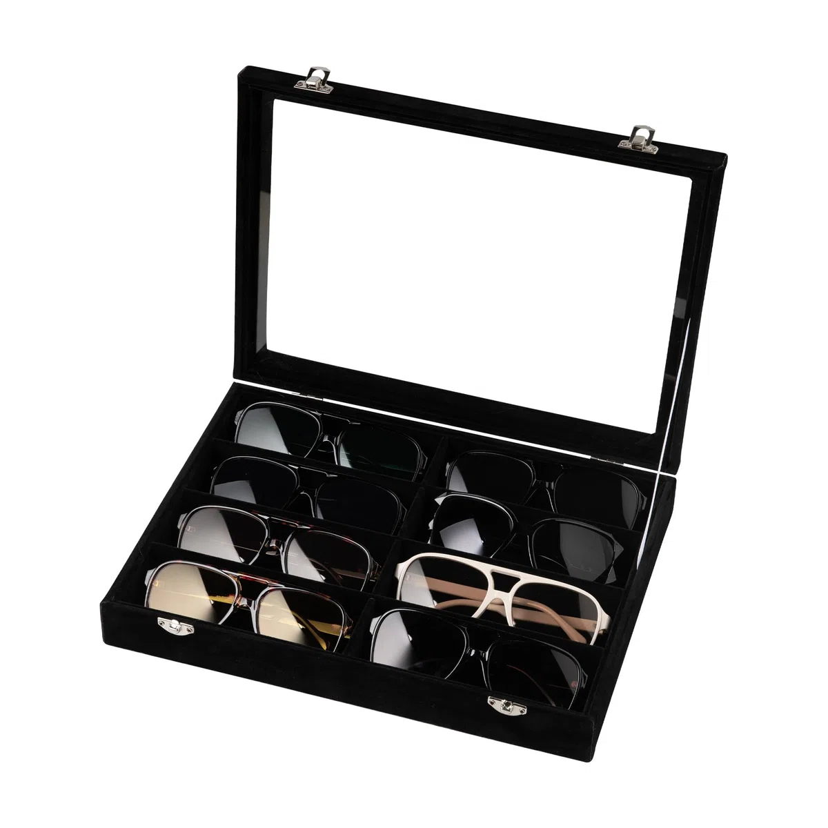 Frebeauty Caja de terciopelo para guardar gafas de sol, bandeja con 8 cajones, ideal para hombres y mujeres.