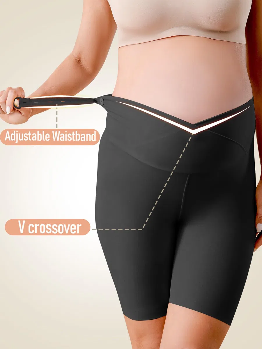 Maternidad Pantalones Cortos,Leggings Premamá Cortos Embarazo,Ajustable Ropa Premamá Verano Mujer,Premamá Leggins Pantalones sobre el Vientre,Cintura Alta para hogar,Yoga,Deporte Negro L