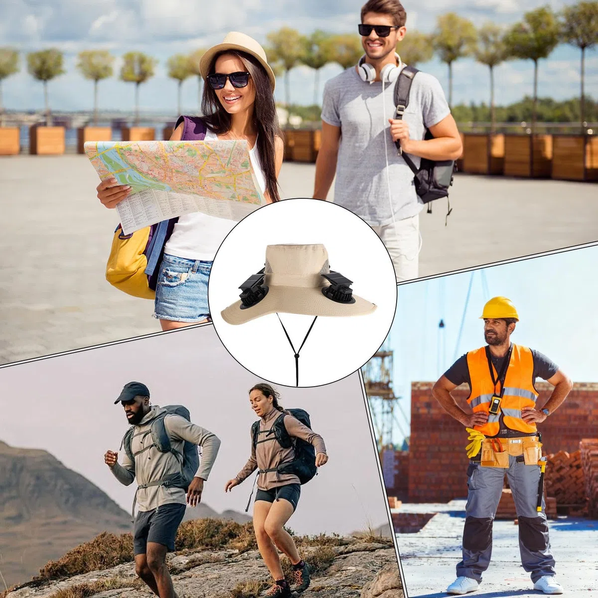 Gorra con Ventilador Solar - 4 Ventiladores y ala Ancha Protección Solar | Sombrero para Hombre | para Pesca, Senderismo, Jardinería, Viajes, Playa, Golf, Paseos en Bote, Trabajo en