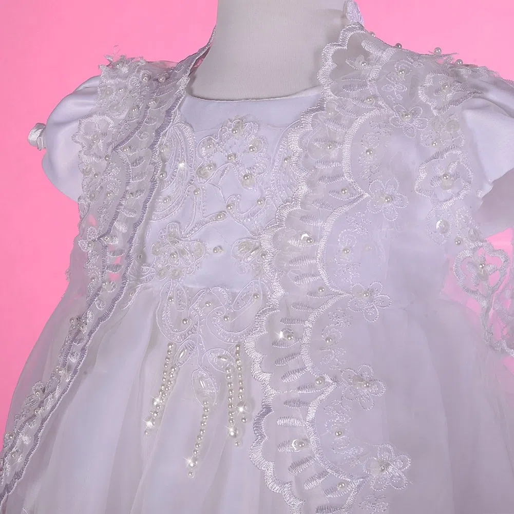 Lito Angels Vestido de Bautizo para bebé niña con Cuentas festoneadas Bordadas, Ropa de Bautismo con capó y Capa, Marfil Ivory/Blanco