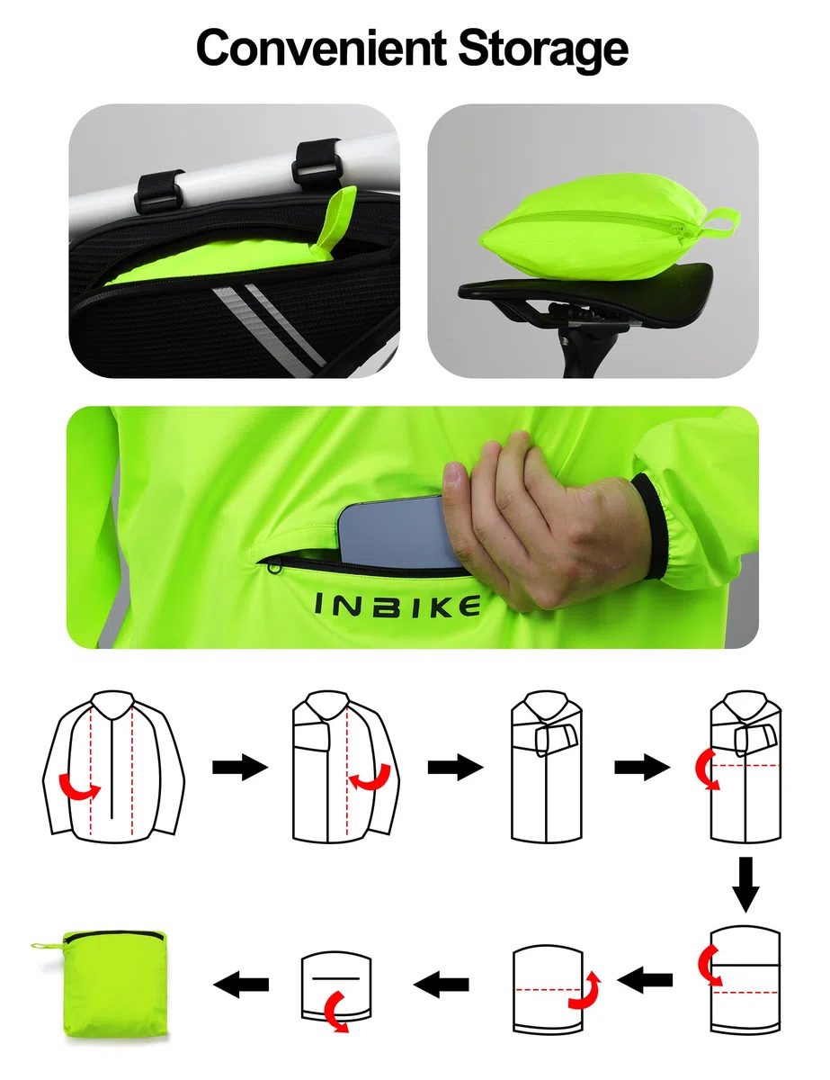 INBIKE Chaqueta Impermeable con 10000 mmH₂O, Cortaviento Ligero Waterproof y Reflectantes para Running, Ciclismo y Deportes Al Aire Libre WB005