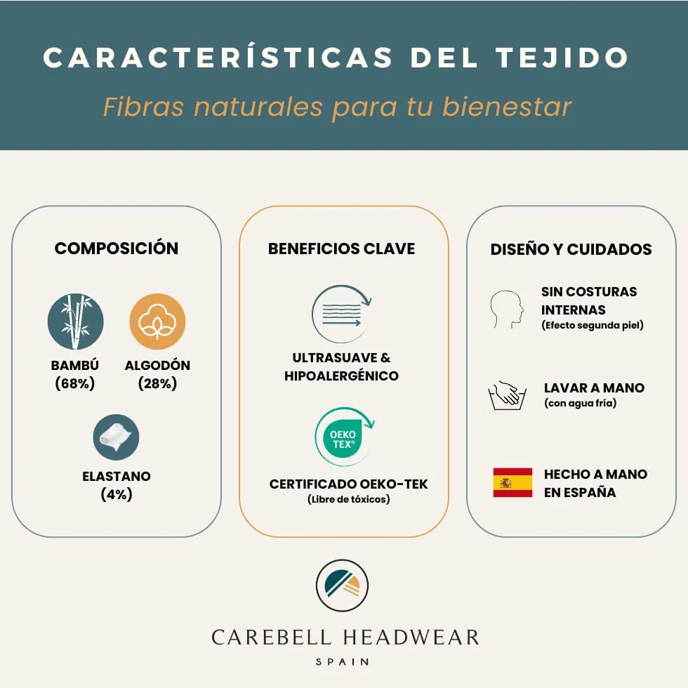 CAREBELL Turbante oncológico Modelo Smooth – diseño Malva Flores en bambú Suave y Transpirable, Especial para quimioterapia, Alopecia y Pieles sensibles