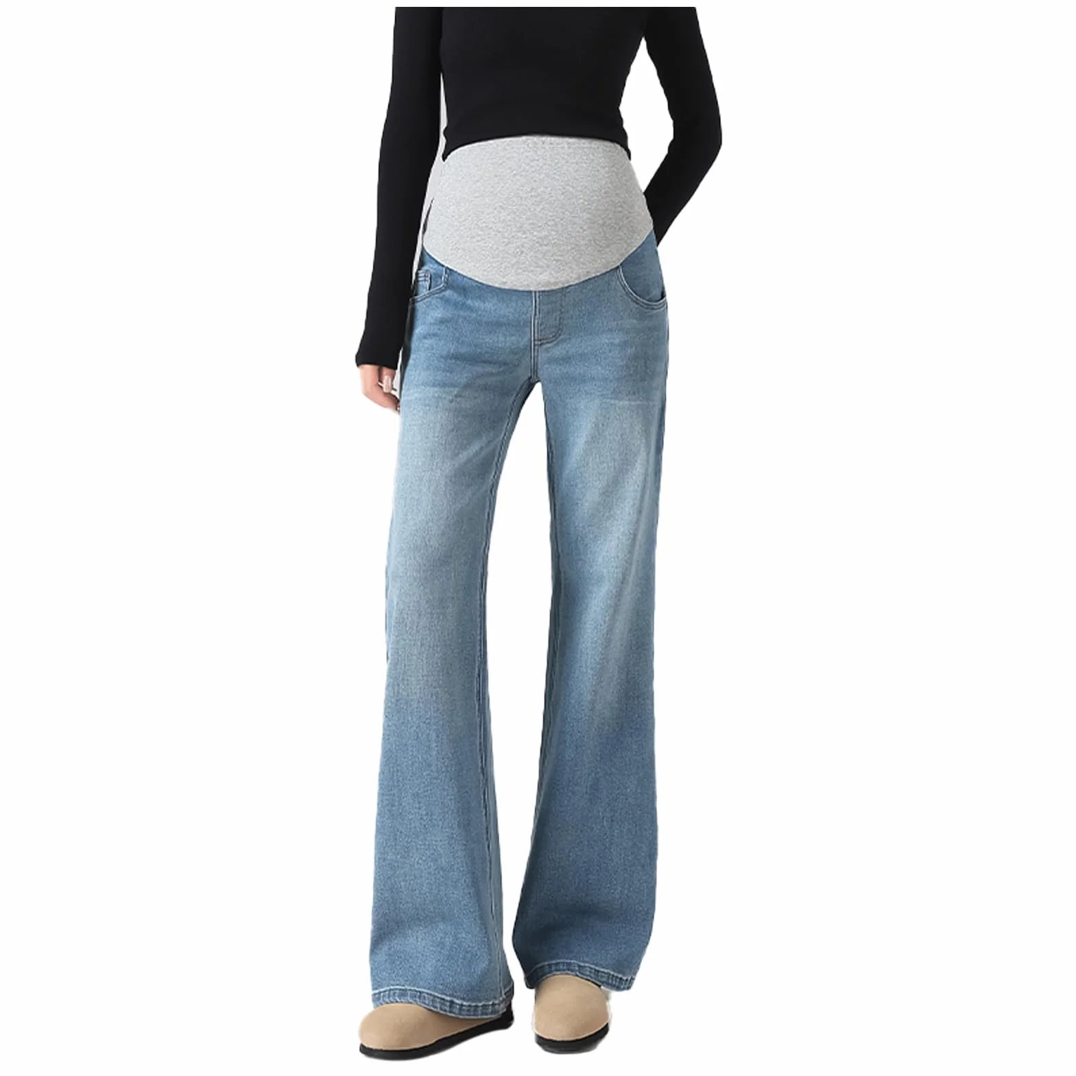 Vaqueros para embarazo con cintura ajustable – Life Comfort talla grande para mujeres menores de 170 cm, bolsillos utility