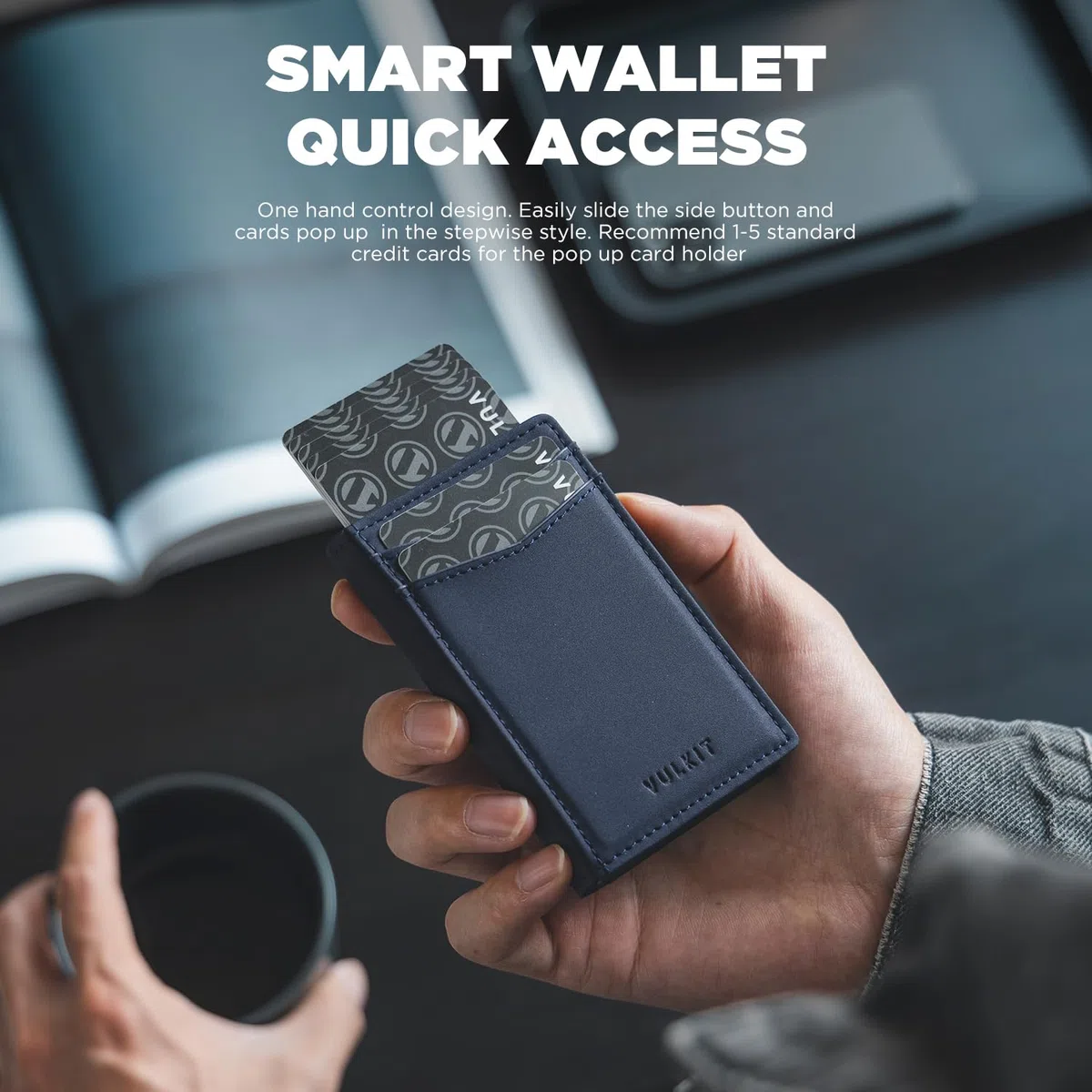 VULKIT Tarjetero Delgado con Bloqueo RFID para Hombre Tarjetero Automático Emergente para Tarjetas y Notas con Cierre Magnético