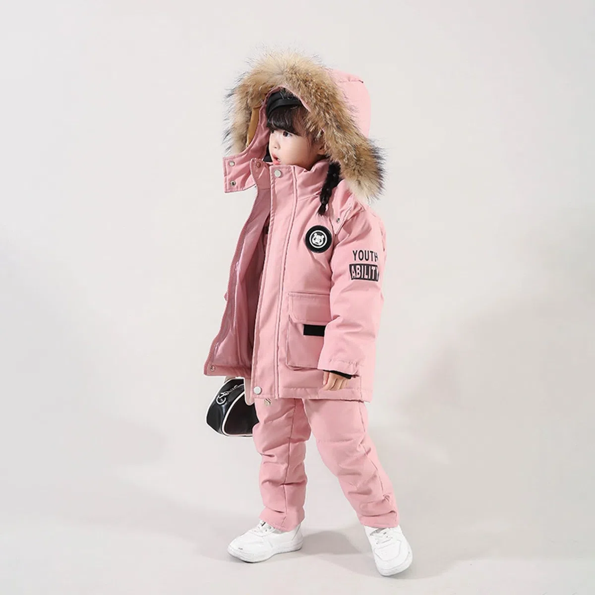 Generisch Traje de nieve para niña con aislamiento acolchado de dos piezas para invierno, térmico, con mono para clima frío