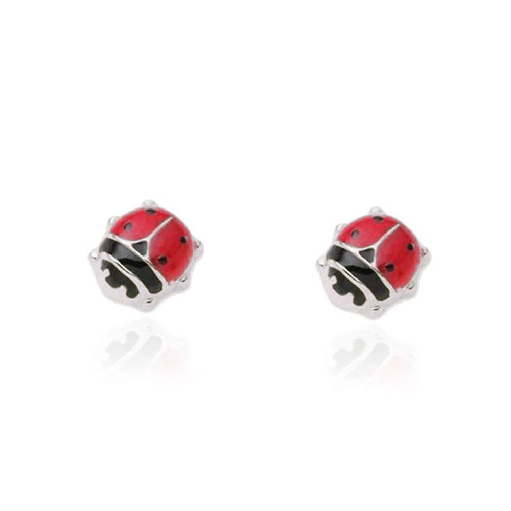Mondepetit AG-2899/F - Pendientes de bebe/niña plata Mariquita Mediana - Estuche Regalo