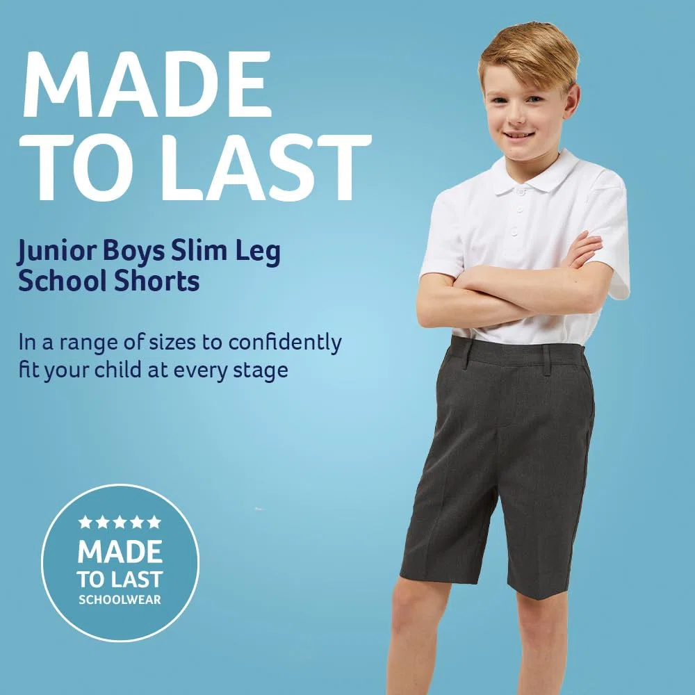 Trutex Basics 2 Pack Boys School Shorts (3-12 Years), Junior Boys Elasticated School Shorts, Slim Leg Pull On School Shorts Boys, Smart and Durable School Boys Shorts - Genuine School Uniform