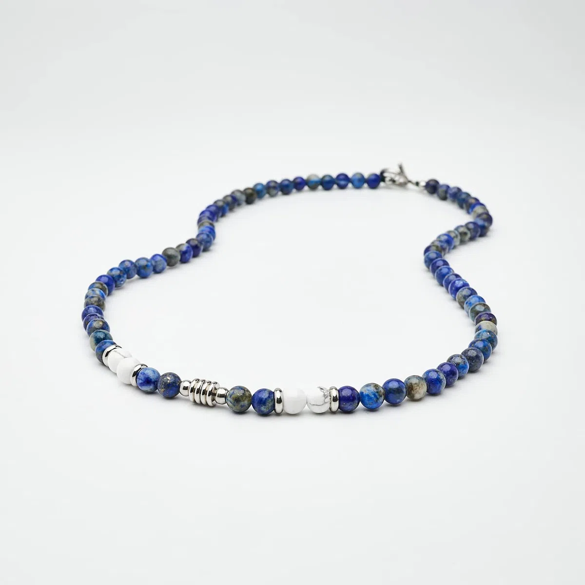 Collar de Cuentas para Hombre | Collar de Cristal Curativo de Piedras preciosas Naturales para Hombres hecho a Mano Para Hombres (Azul Lapislázuli/Blanco Turquesa)