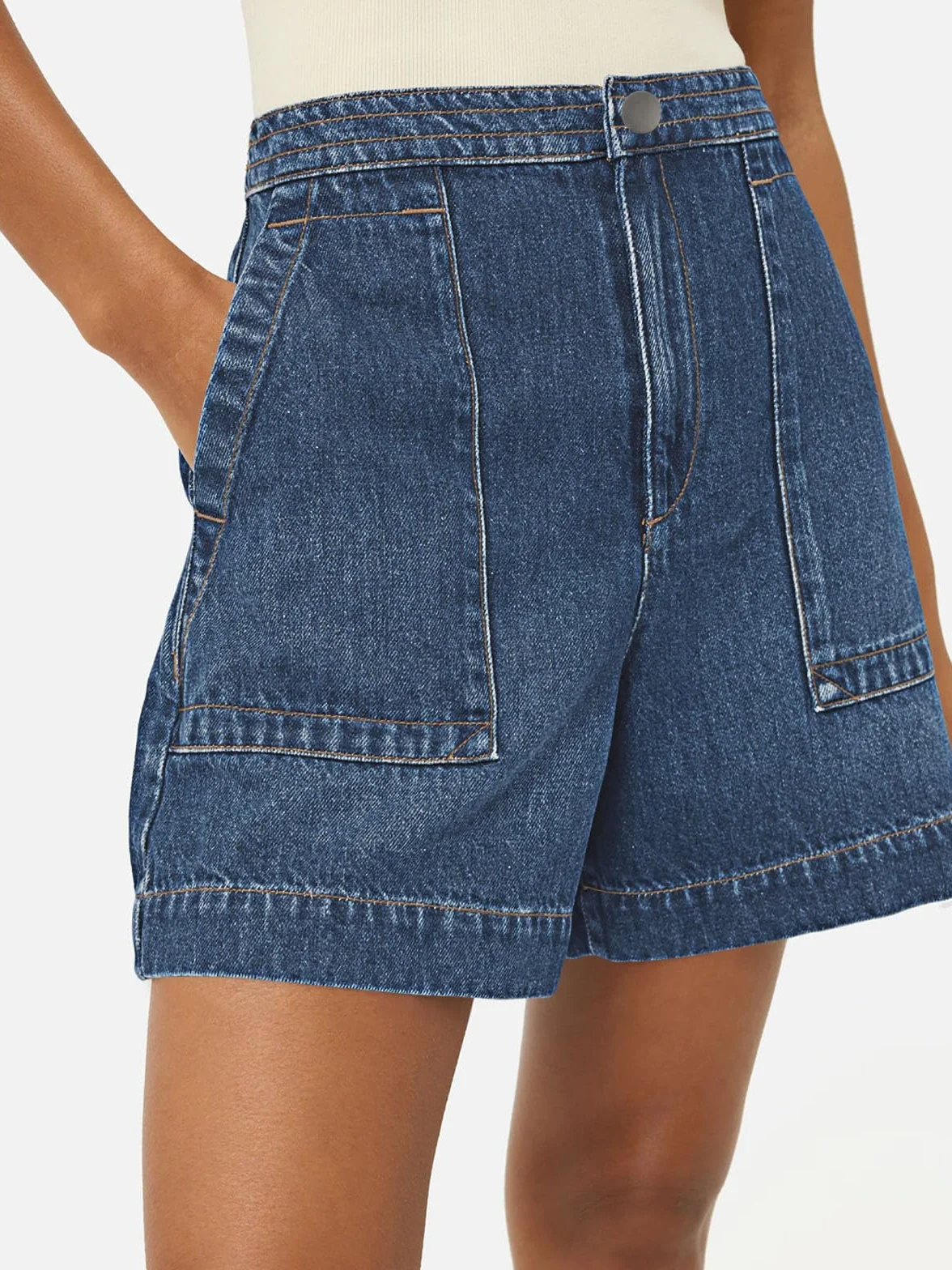 Cicy Bell Pantalones vaqueros cortos de verano para mujer, pantalones vaqueros cortos holgados, cintura alta, pantalones vaqueros anchos básicos con bolsillos