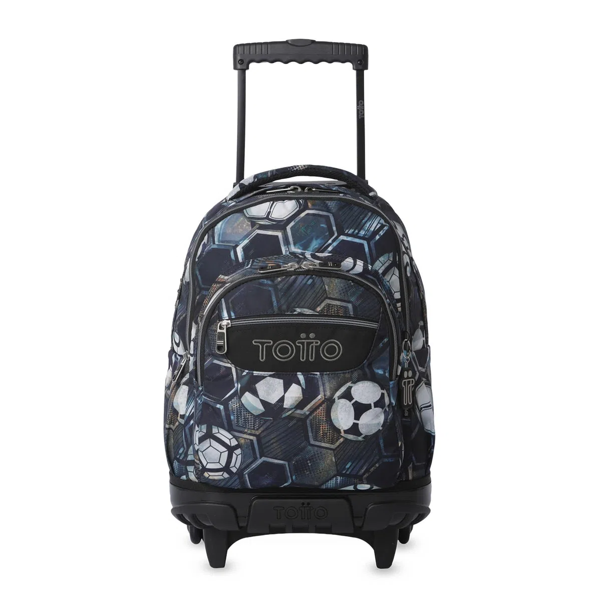 TOTTO - Mochila Escolar con Ruedas, Modelo Renglones, Capacidad 26,21 Litros, Bolsillo para PC 15,4", Bolsillo Botella, Correas en S para Mayor Comodidad, Resistente, Estampado Verat Soccer