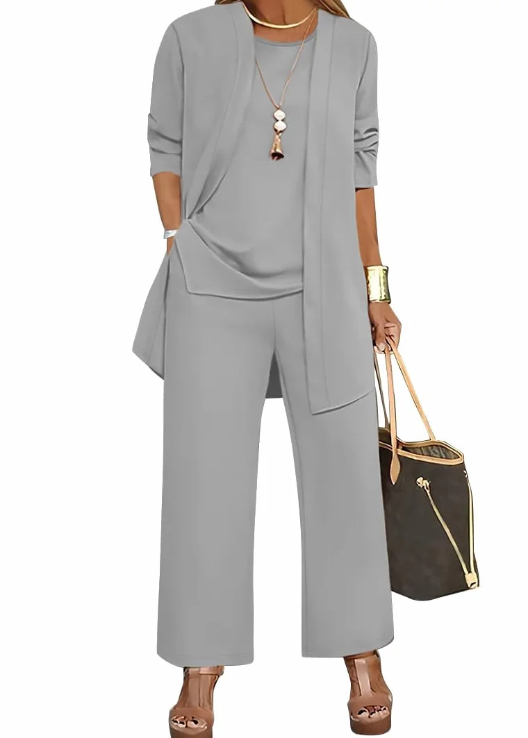 Generisch Traje de pantalón para mujer, festivo, elegante, juego de 3 piezas, tallas grandes, trajes de pantalón, traje de noche para mujer