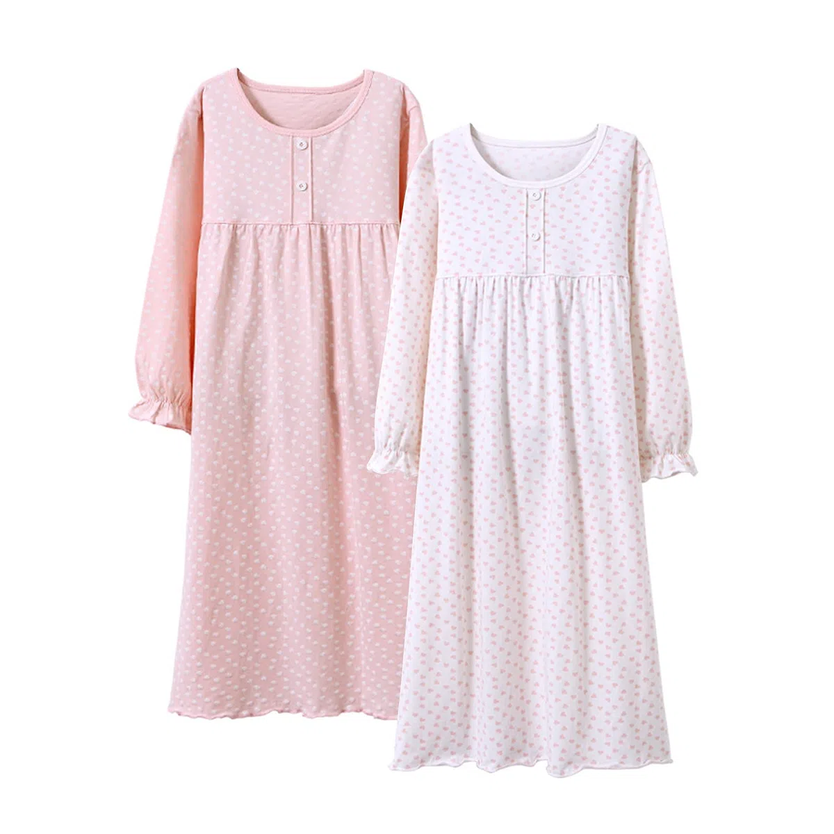 BANGSAUR Conjunto de vestido de algodón para niñas, vestido diario de princesa con estampado de corazón, paquete de 2, vestido casual para niña de 3 a 12 años