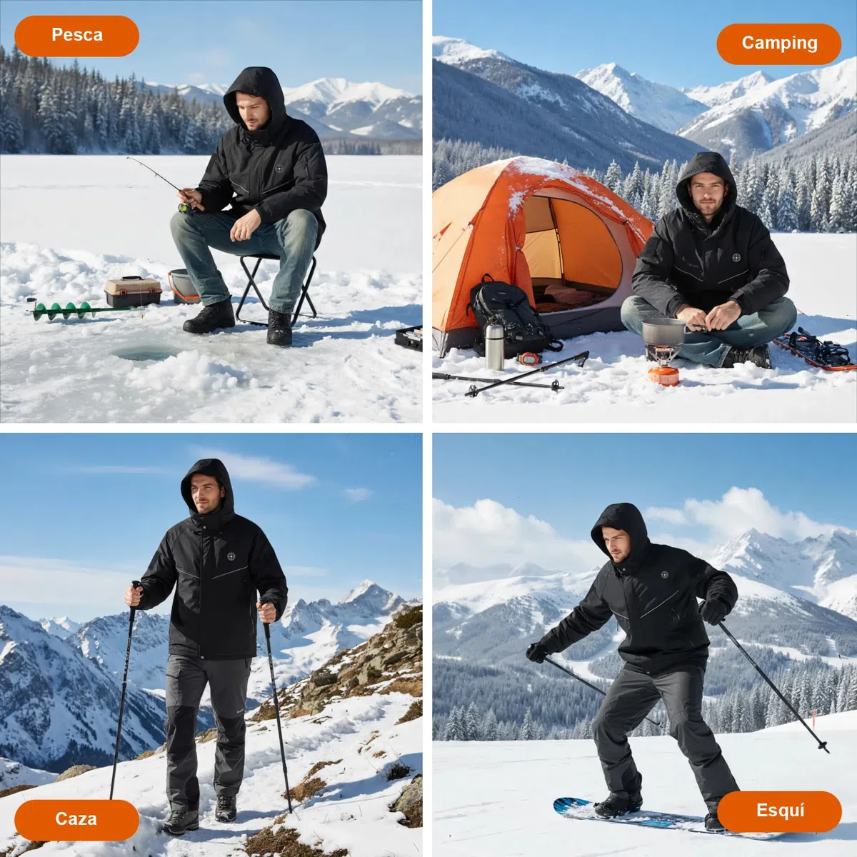 Chaqueta Calefactable Hombre con Forro Polar y Brazalete, Batería 20000mAh 7.4V, 6 Zonas de Calefacción y 3 Niveles de Temperatura, Chaqueta Impermeable e Impermeable de Invierno para Esquí