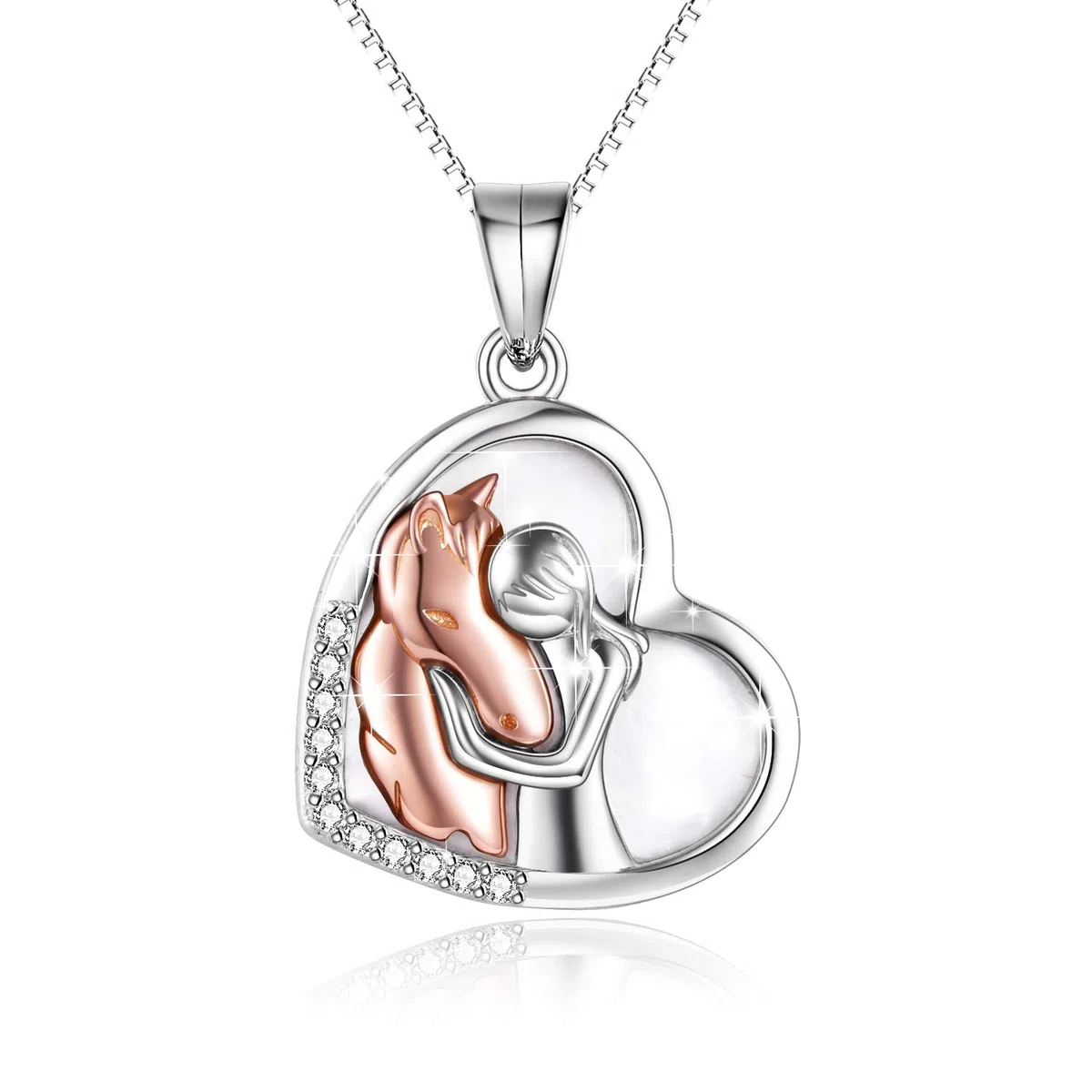 YFN caballo colgante collar joyería de plata de ley 925 niñas abrazan caballo regalo para mujeres niñas