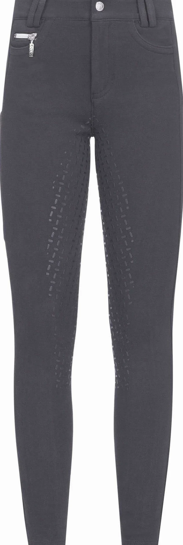 RIDERS CHOICE Pantalones de equitación de algodón con ribete completo de silicona para niños con funda para teléfono