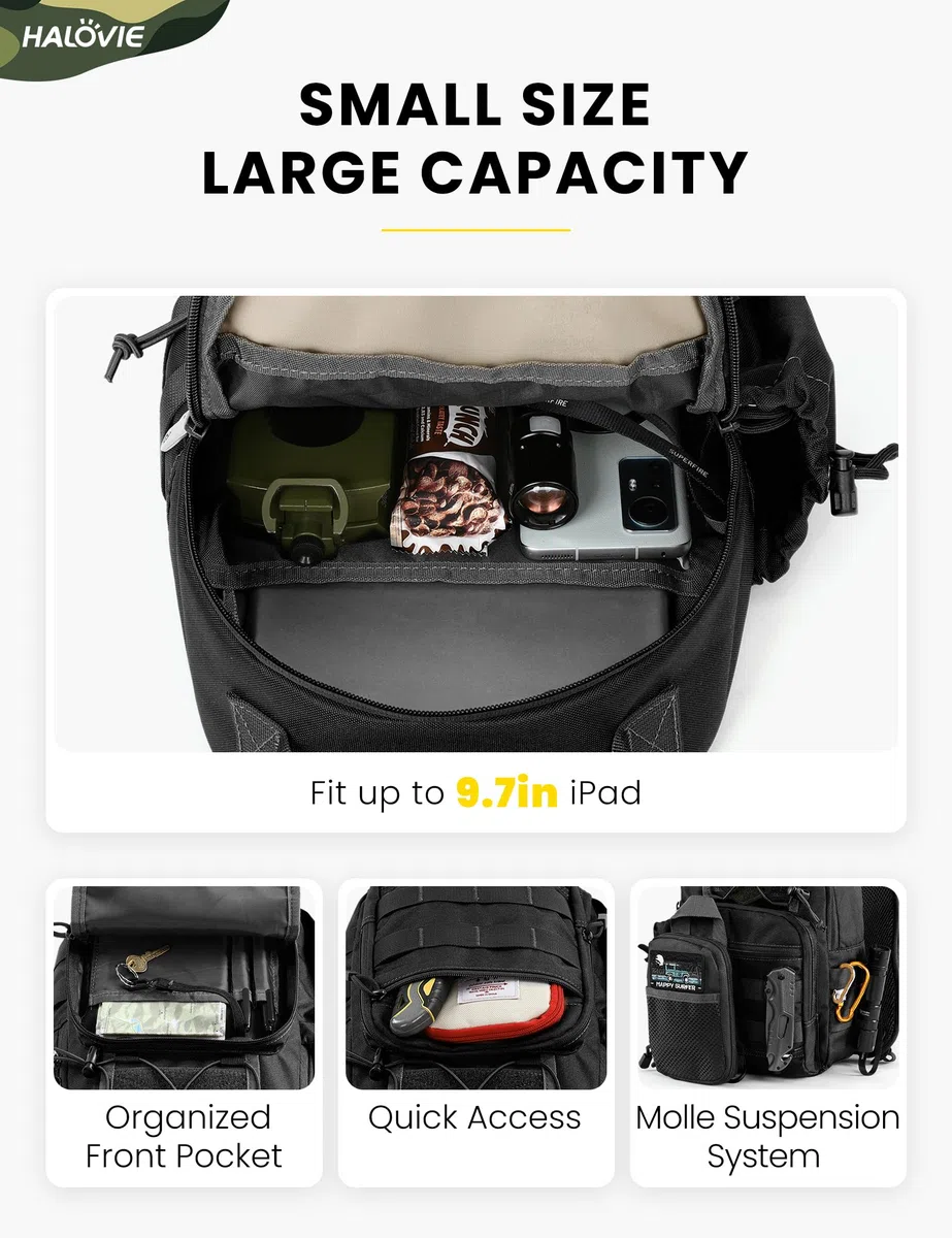 HALOVIE Mochila Táctical Militar,Mochila Cruzada Antirrobo Bolsa Bandolera Pequeña Hombre Bolsa Pecho Sling Bag para Senderismo Ciclismo Camping