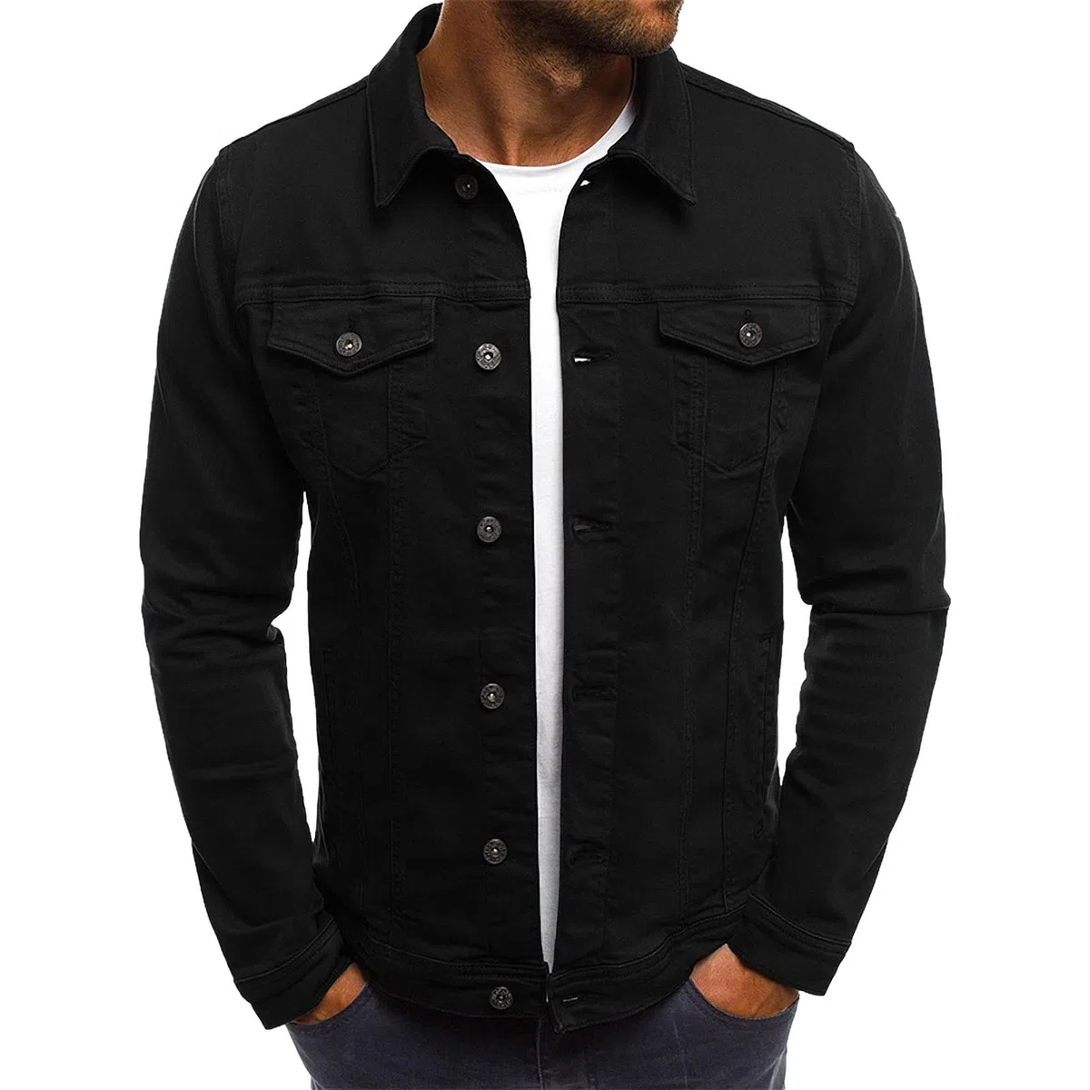 amropi Chaqueta Vaquera para Hombre Jean Chaqueta con Bolsillos y Botones Jacket
