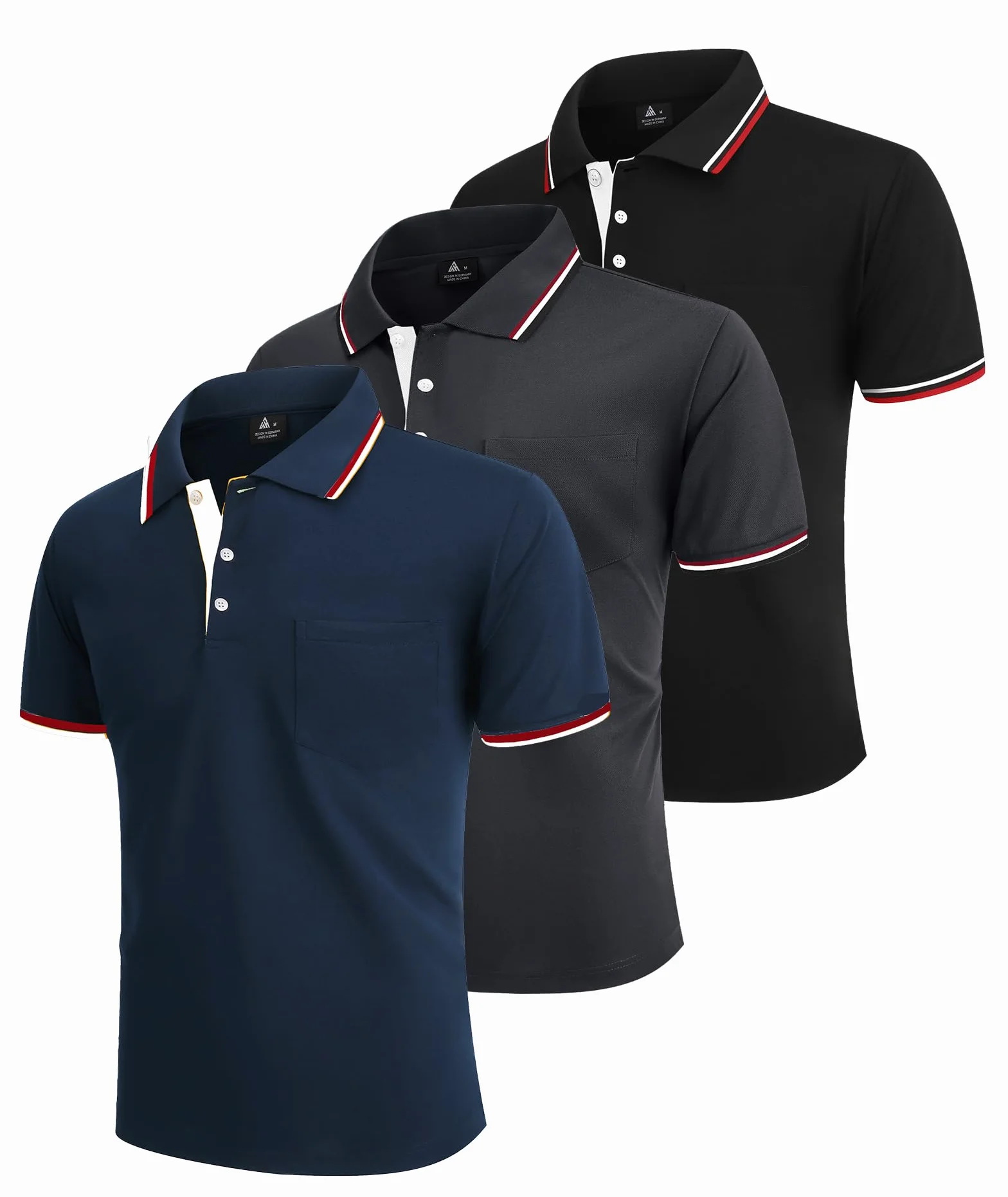 ZITY Polo para Hombre Paquete de 3 Polo Manga Corta Camiseta Golf Trabajo Transpirable Camiseta Informal con Bolsillo Verano Tres Piezas T Shirt para Vacaciones