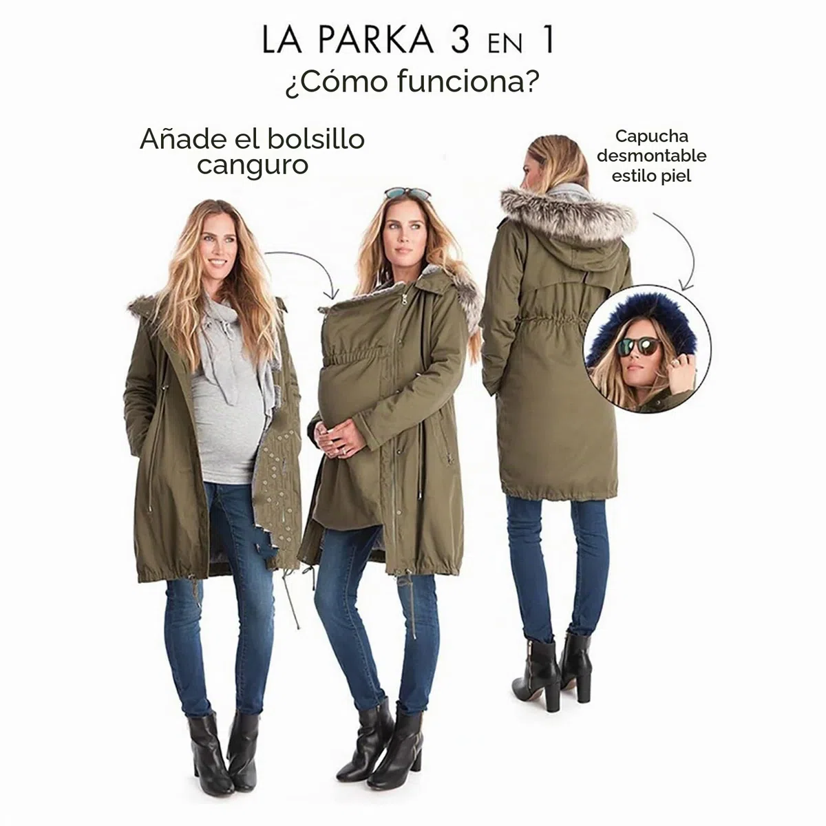 Abrigos de Invierno para Mujer, Chaqueta Larga de Algodón, Chaqueta de Maternidad, Chaqueta de Invierno, Monocolor, Cálido, Chaqueta de Entretiempo 3 en 1