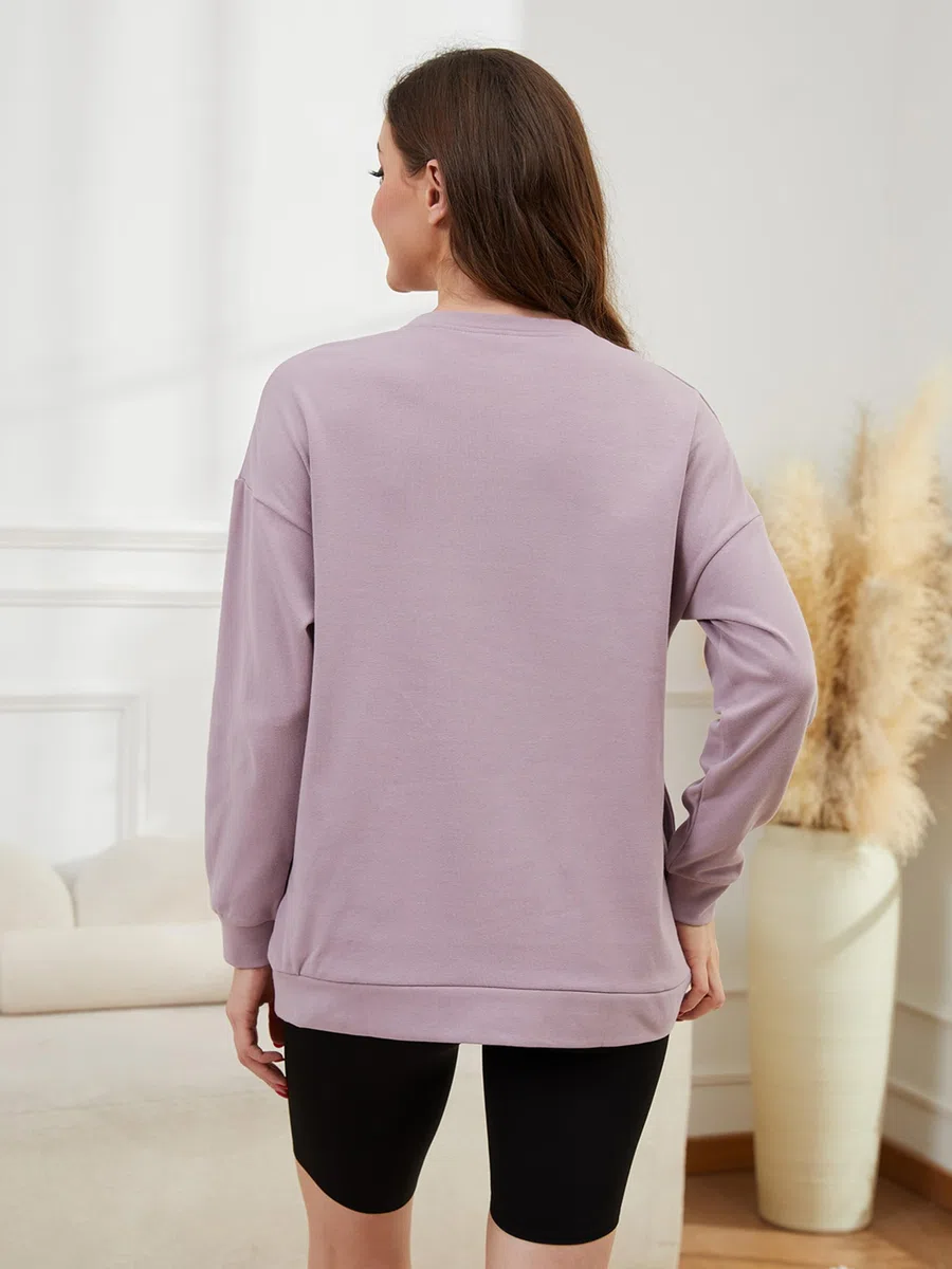 Mujer Manga Larga Camiseta de Lactancia Casual Cremallera Invisible Sudadera para Lactancia Ropa de Maternidad con Bolsillo