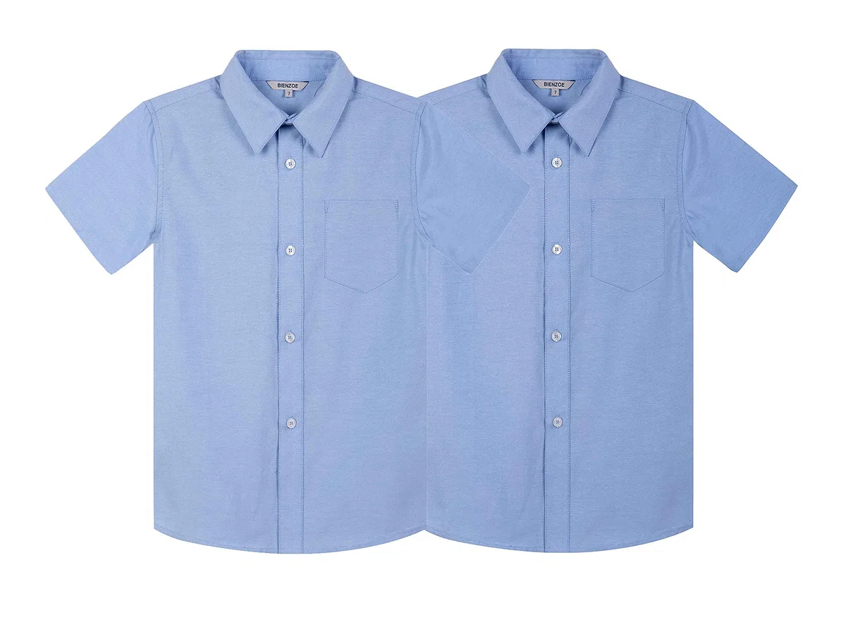 Bienzoe Niños Escuela Manga Corta Oxford Camisa 2 Piezas Pack