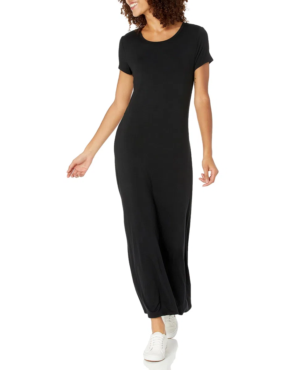 Amazon Essentials Mujer Vestido Largo de Manga Corta, Fluido