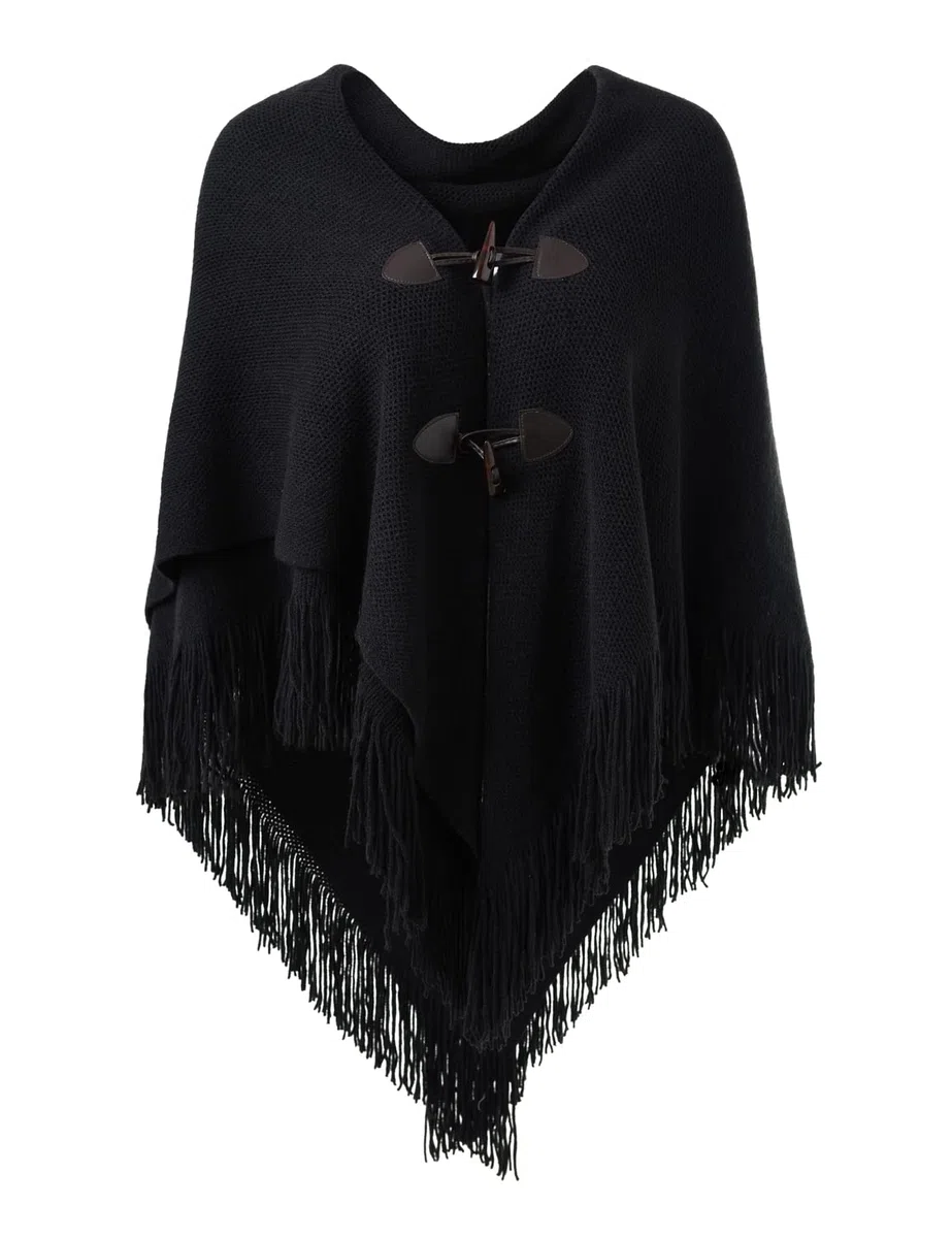 Ferand Poncho de Frente Abierto para Mujer, Chal Holgado con Flecos para Otoño Invierno