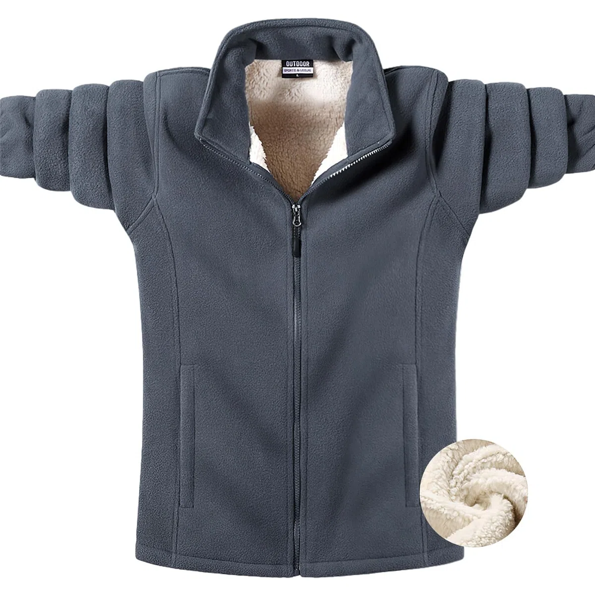 Hombre Tallas Grandes Invierno Cálida Chaquetas de Forro Polar con Cremallera Completa y Cuello Alto y Bolsillos (S-6XL)