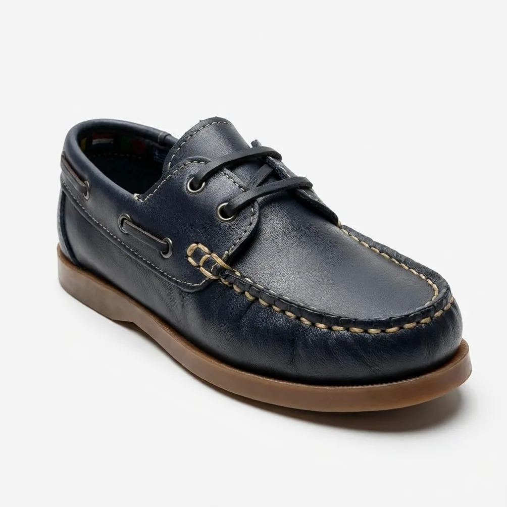Náuticos Niño Velcro Piel Zapatos Colegiales Mocasines Serraje Calzado Infantil Escolar Uniforme Suela Goma Flexible Antideslizante. Ideal Vestir Comunión Ceremonia. Resistente Cómodo Fácil Calce