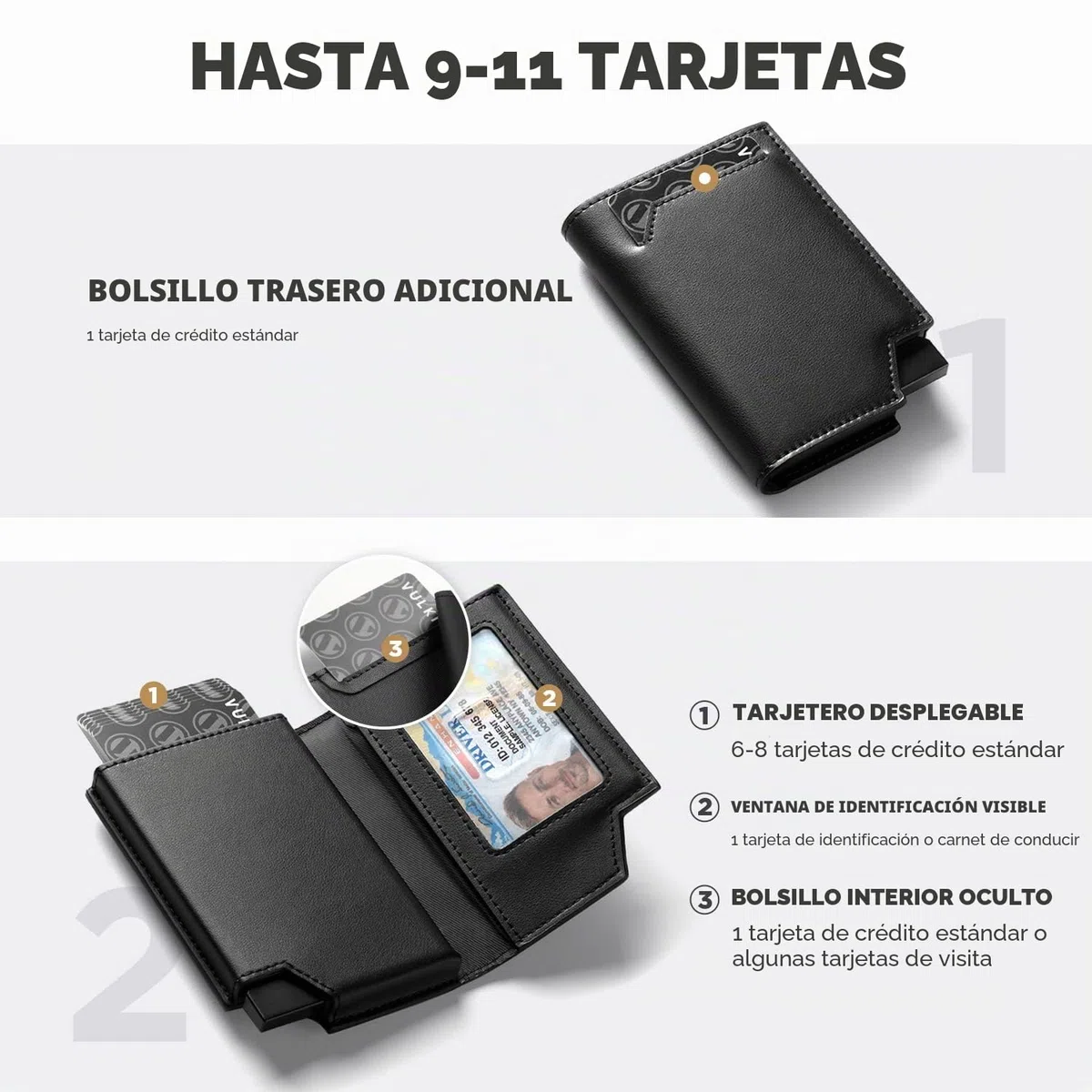 VULKIT Tarjetero Bloqueo RFID Tarjetero Emergente de Cuero para Hombres y Mujeres con Compartimento para Billetes y Cierre Magnético