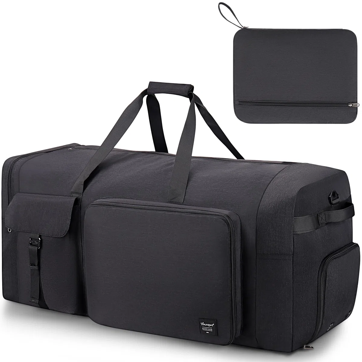Bolsa de Viaje Plegable para Hombre y Mujer, 120L Grande Bolsa de Deporte Impermeable con Compartimento para Zapatos, Negro