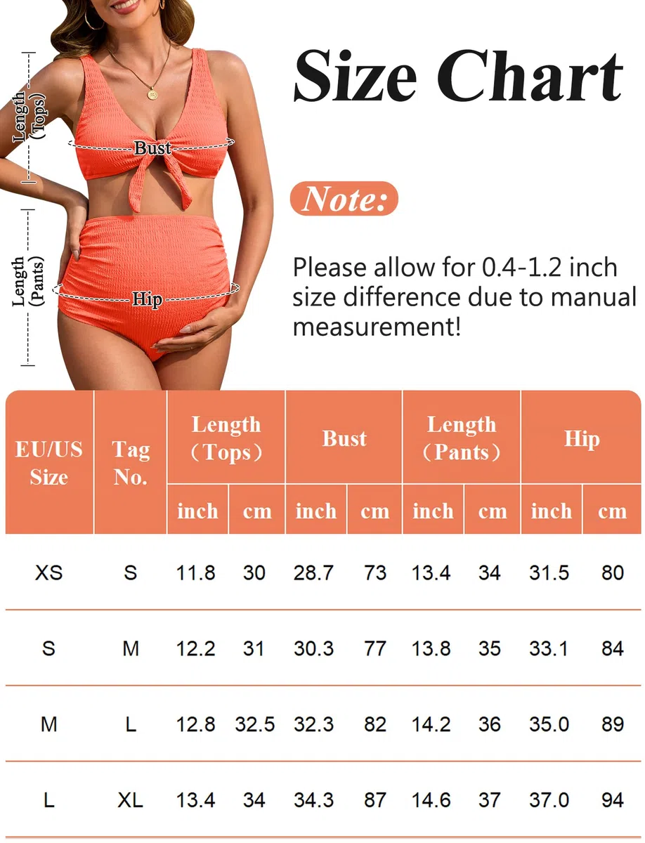 FEOYA Twist - Bikini de maternidad de dos piezas para embarazo, traje de baño con hombros descubiertos, traje de baño fruncido de cintura alta, tallas XS-L