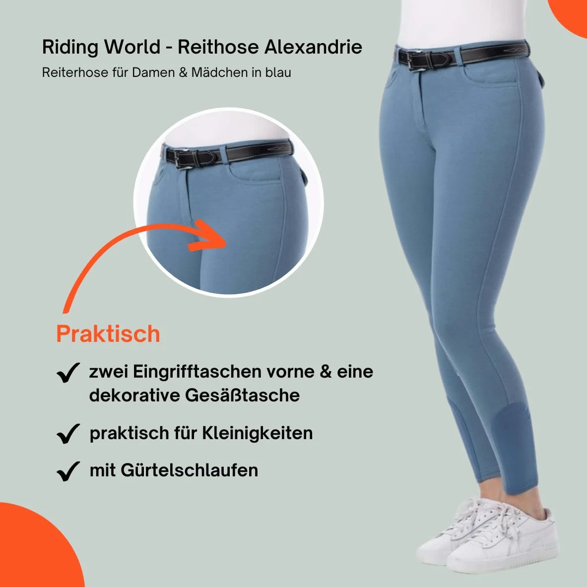 RIDING WORLD - Pantalones de equitación para mujer y niños Alexandrie | Pantalones de equitación con ribete en las rodillas de tela | con bolsillos delanteros | Leggings de equitación en seis colores