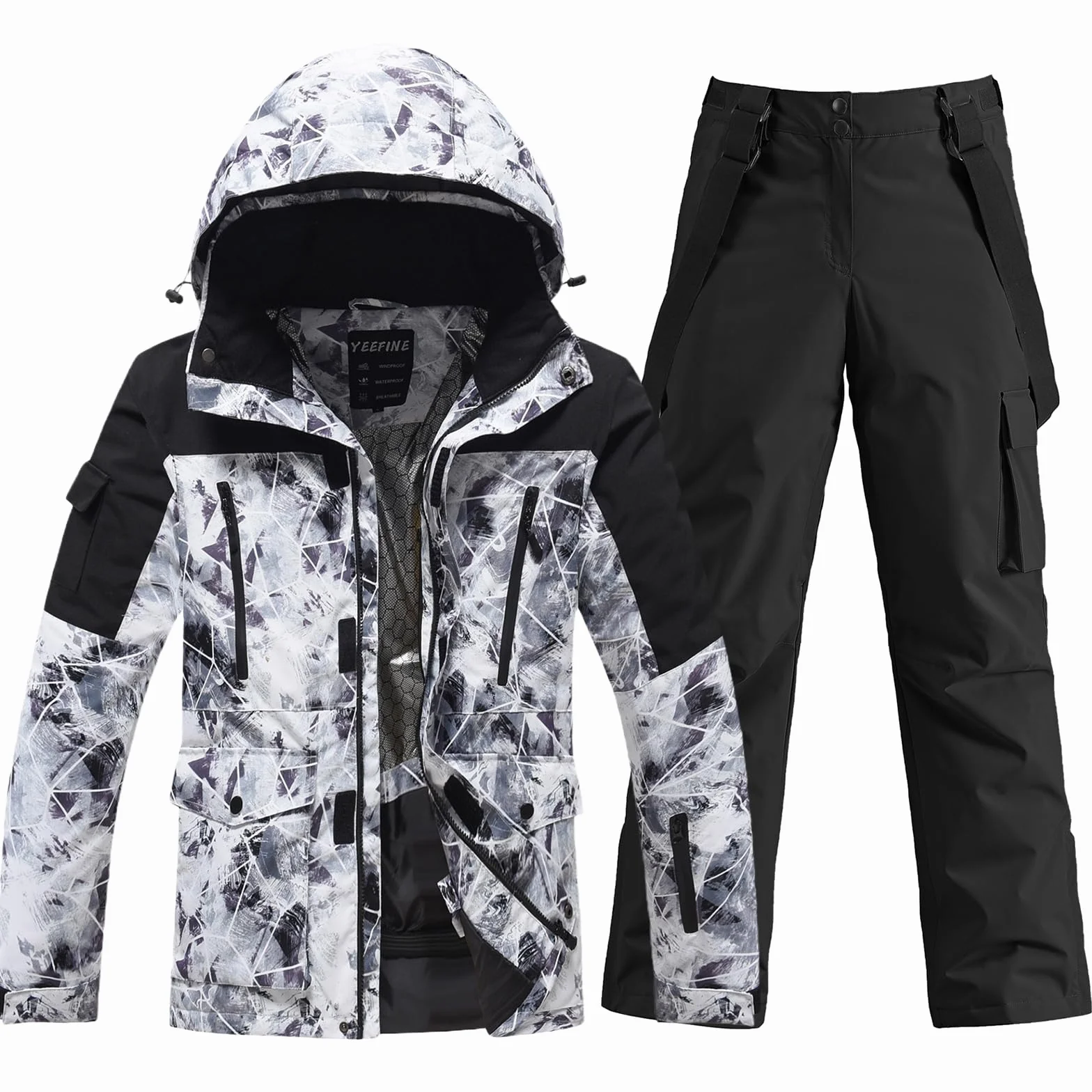 Conjunto de chaqueta y pantalones de esquí para hombre, traje de nieve de invierno, traje de nieve cálido, resistente al agua, a prueba de viento, ropa de esquí y snowboard Set BH+BK01 M