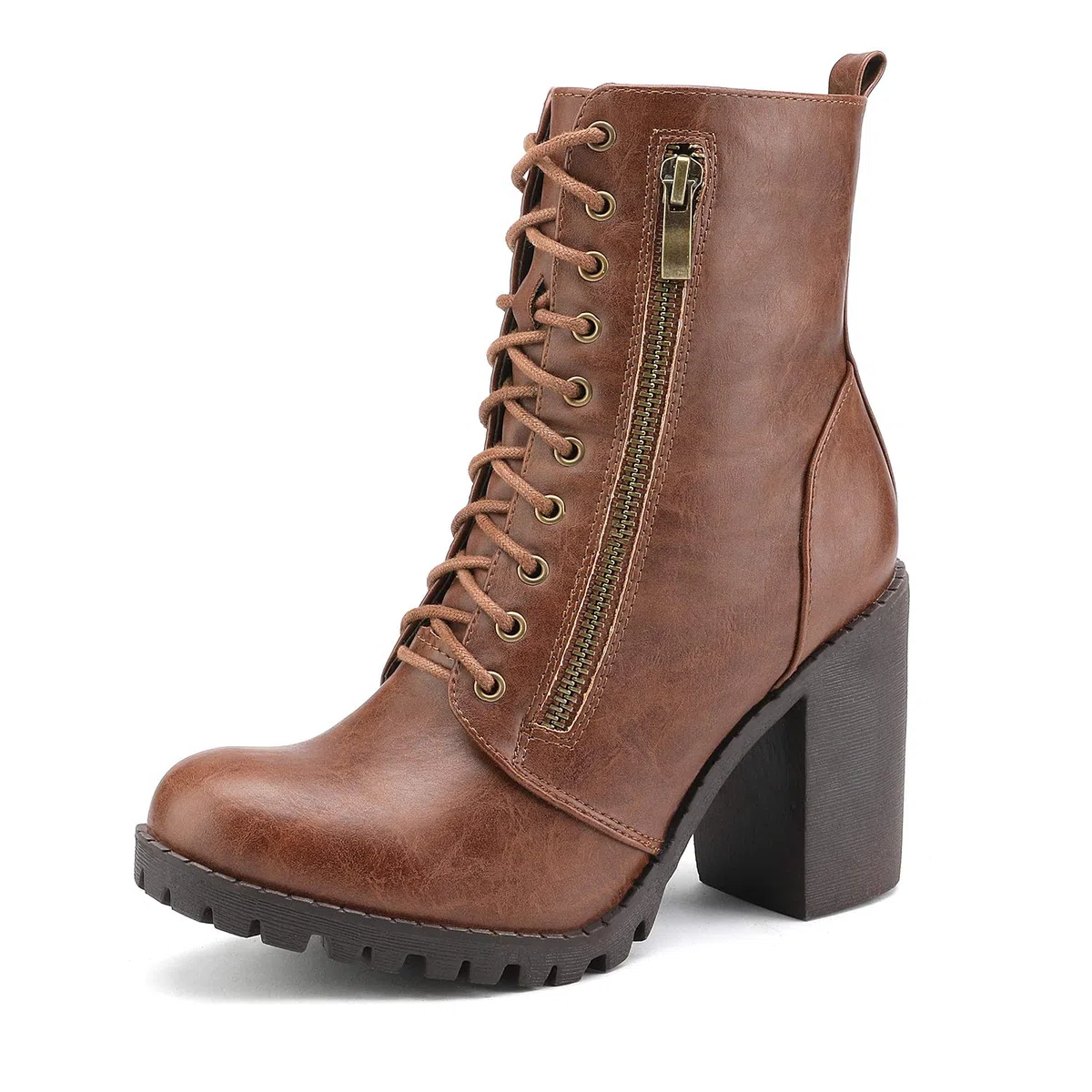 DREAM PAIRS Botines de combate para mujer, de tacón grueso, con cordones, a la moda