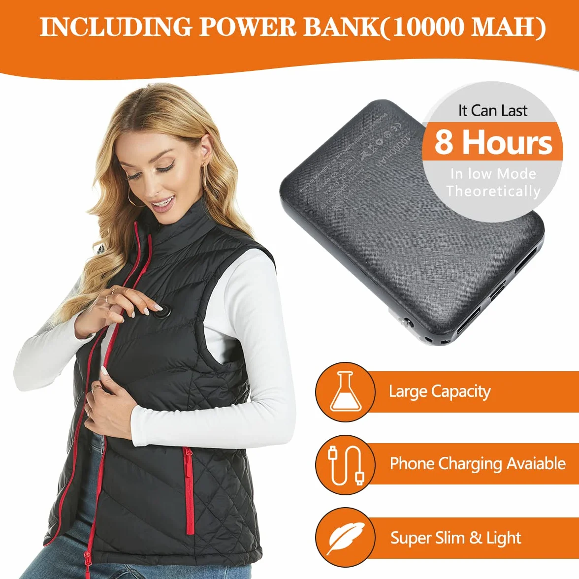 Chaleco calefactable para mujer con paquete de batería, eléctrico ligero, recargable por USB con bolsillos, cálido para invierno, ajustado (XL)