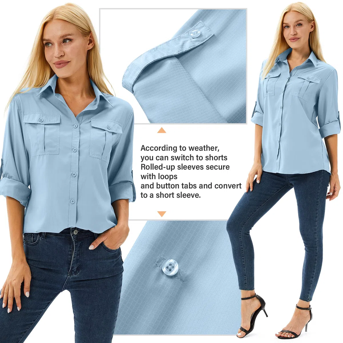 Camisa para mujer UPF 50+ UV, protección solar, ropa de safari, blusa de senderismo para mujer, manga larga, transpirable, para exteriores, fresca, de secado rápido, parte superior