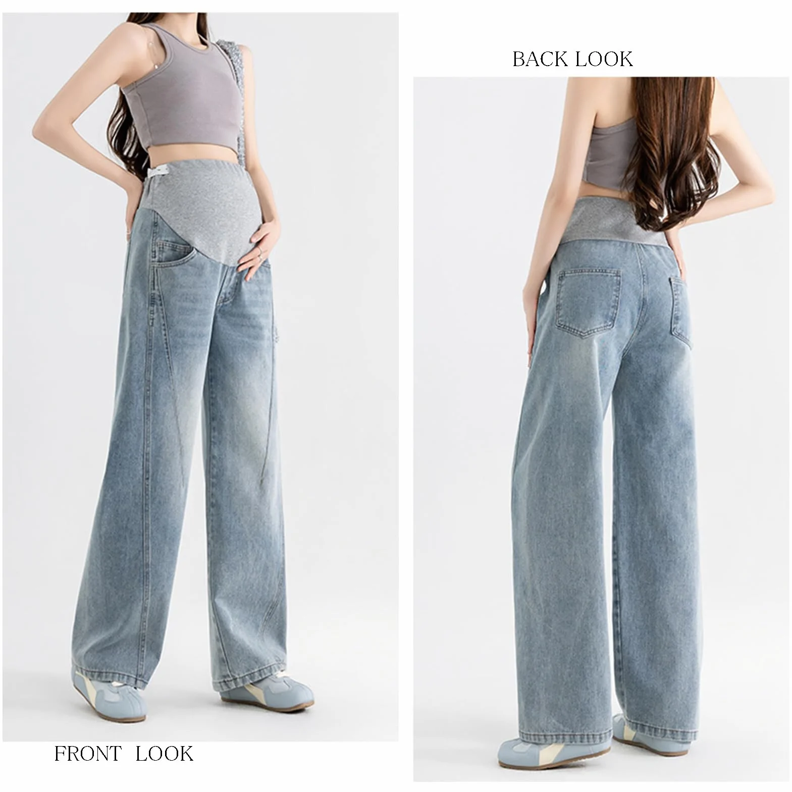 Pantalones vaqueros de maternidad holgados casuales con cinturón ajustable, pantalones de moda y prácticos para niñas menores de 170 cm