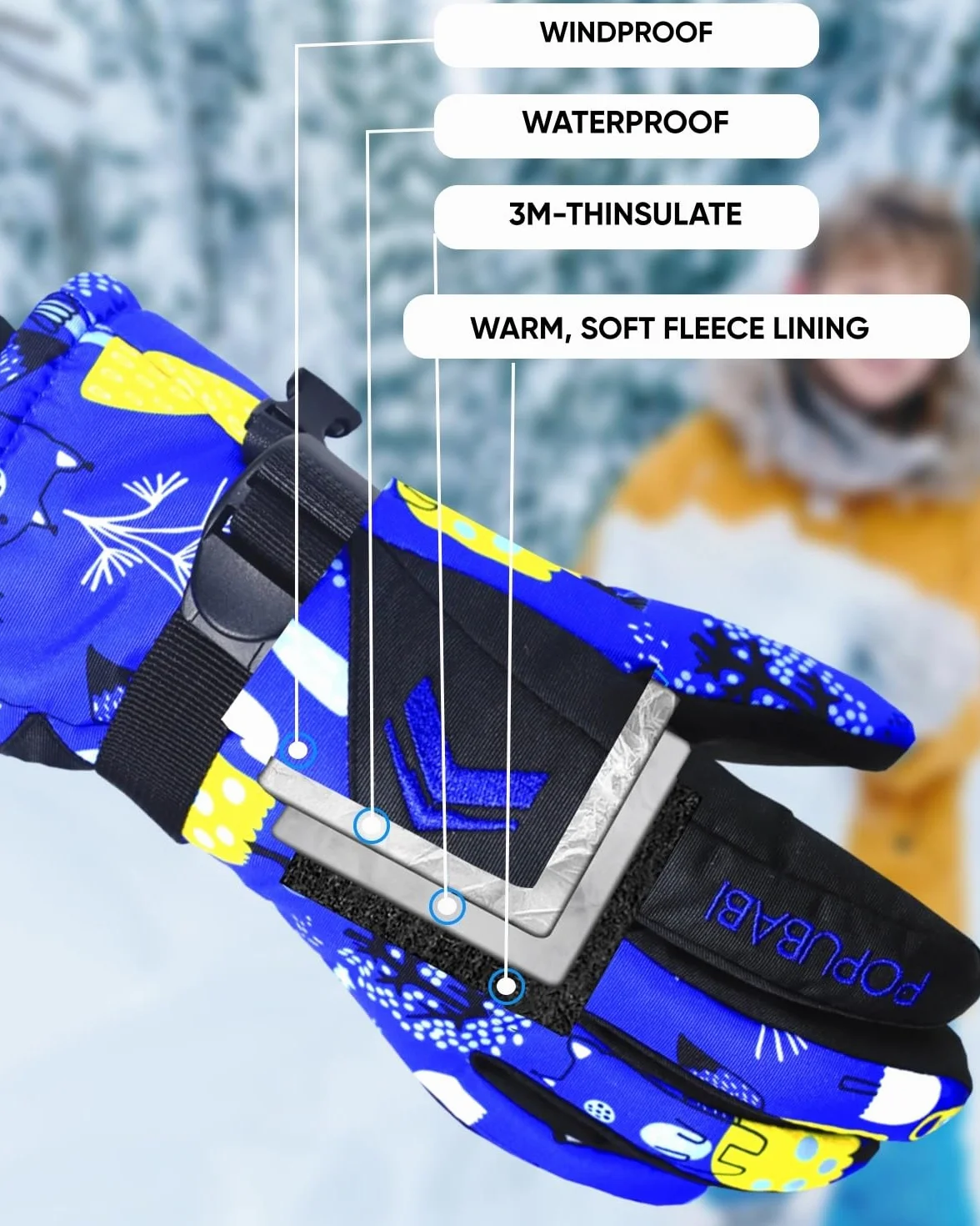 Guantes de Esquí para Niños y Niñas, Impermeables y a Prueba de Viento, Cálidos para Snowboard, Ciclismo y Deportes de Invierno